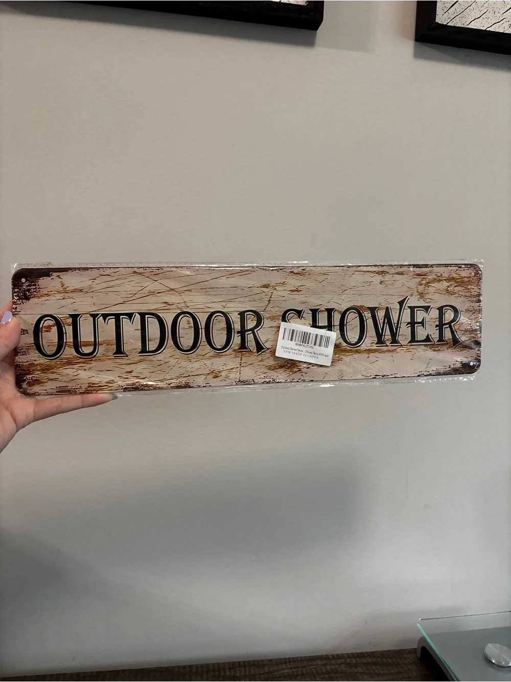 Amazon Rustic 'Outdoor Shower' Wall Sign in Beige and Brown